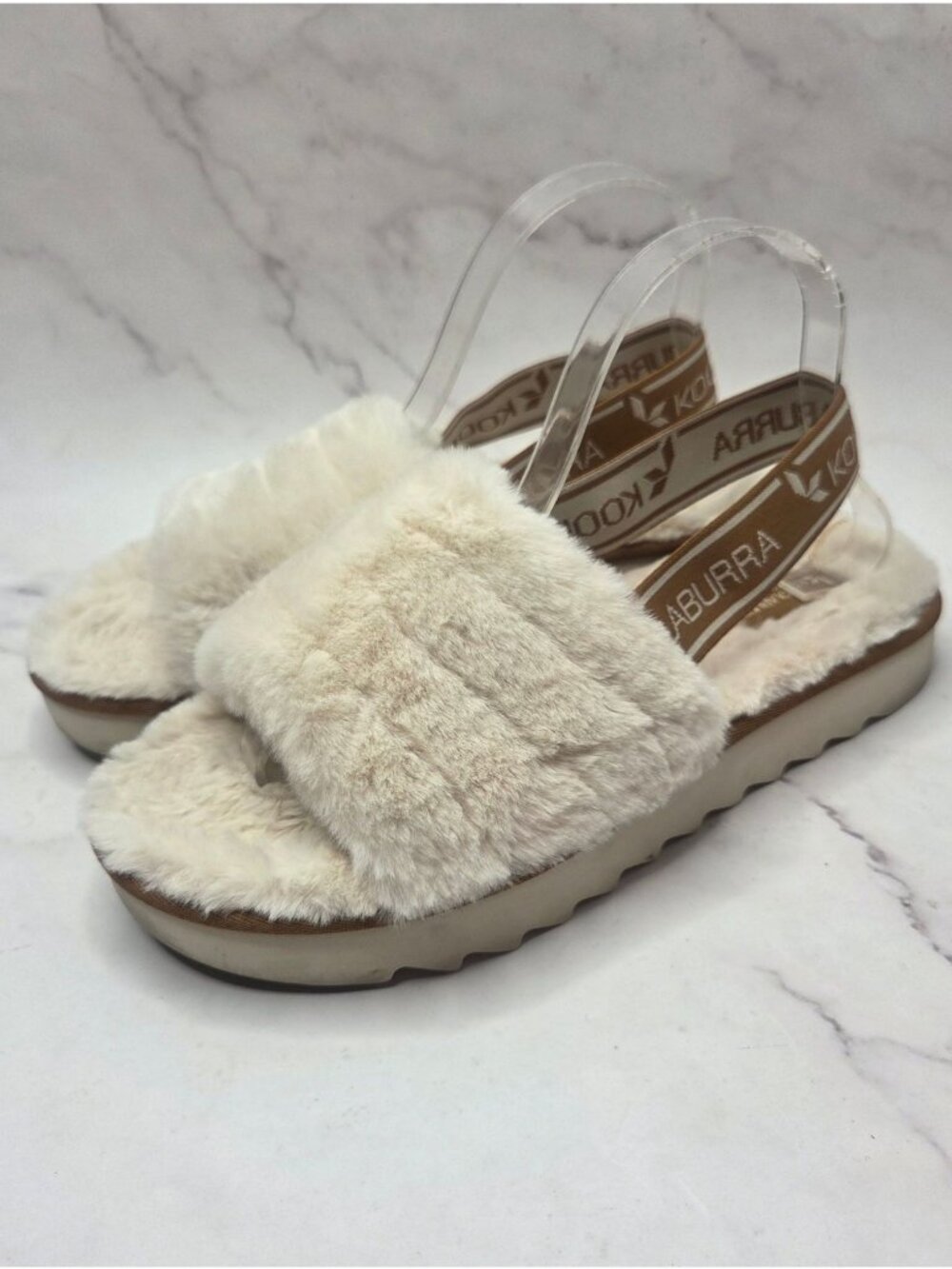 UGG Koolaburra Fuzz'N II Cream Slippers Fuzzy Faux Fur Slides Women's 9